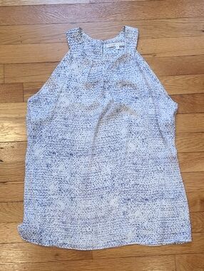 Violet & Claire White Halter Tank with Blue Microprint
